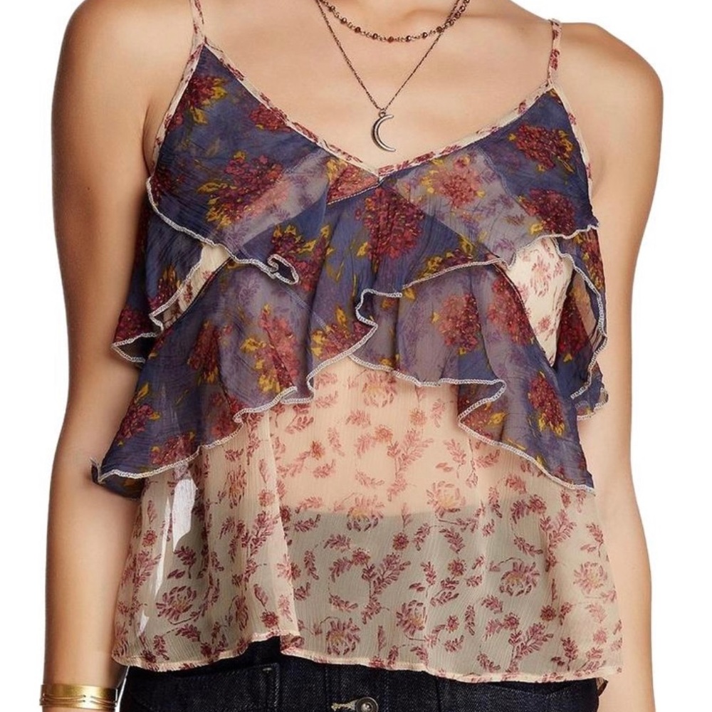 Free People ‘All Things’ Floral Print Camisole Tiered Tank Sheer Top